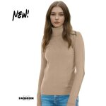 Pull femme manches longues - col roul - couleur beige