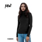 Pull femme manches longues - col roul - couleur noir