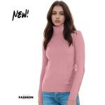 Pull femme - v. mod - col roul� - couleur rose - manches longues