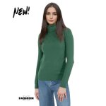 Pull femme manches longues - col roul - couleur vert