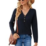 Pull femme manches longues col v avec boutons pullover lche tops couleur unie pour printemps et automne ...