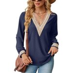 Pull femme manches longues col v casual pullover l�che couleur contraste pour printemps et automne - ...
