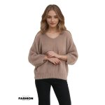 Pull femme manches 3 - 4 - couleur camel - col en pointe