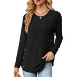Pull femme manches longues couleur unie pullover l�che avec boutons pour printemps et automne - taille ...