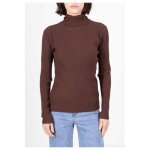 Pull femme - marron - col roul - manches longues - coupe cintre - 100% polyester