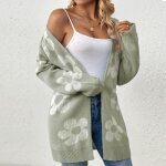 Pull femme mi - longues col en v imprime fleurs manches longues - vert clair - insfity - adulte - casual ...