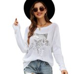 Pull femme mi - longue relaxed fit motif paillettes - insfity - blanc - manches chauve - souris - col ...