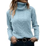 Pull femme - mp61273802 - col roul tricot - manches longues - bleu clair
