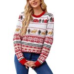 Pull femme noël manches longues rayure col rond - rouge - insfity - automne hiver - jacquard - acrylique ... Pull femme noël manches longues rayure col rond - rouge - insfity - automne hiver - jacquard - acrylique ...