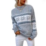 Pull femmepull de noel femmepull tricot col rond imprim� chandail chaud pour femmes - gris