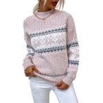 Pull femmepull de noel femmepull tricot col rond imprim� chandail chaud pour femmes - rose