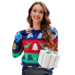 Pull femme nol en tricot manches longues pullover imprim col rond chaud doux automne hiver - taille ...