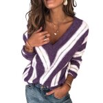 Pull femme ray col v manches longues dcontract chic printemps automne tricot douxviolet