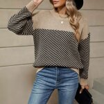 Pull femme rayure automne hiver en tricot manches longues col rond - kaki - insfity - femme - adulte Pull femme rayure automne hiver en tricot manches longues col rond - kaki - insfity - femme - adulte