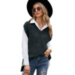 Pull femme sans manches gilet col v loose mi - longue casual - noir gris