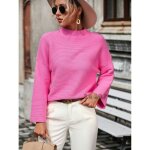 Pull femme en tricot automne hiver hauts pullover lche col rond manches longues couleur unie confortable ...
