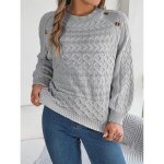 Pull femme en tricot automne hiver manches longues casual pullover hauts l�che col rond couleur unie ...