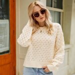 Pull femme en tricot col arrondi manches longues chaud doux hiver - beige - insfity - adulte - femme