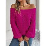 Pull femme en tricot col bateau paules dnudes casual pullover lche ajour manches longues couleur ...