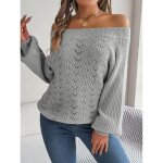 Pull femme en tricot col bateau paules dnudes casual pullover lche ajour manches longues couleur ...