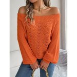 Pull femme en tricot col bateau �paules d�nud�es casual pullover l�che ajour� manches longues couleur ...