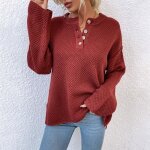 Pull femme en tricot col boutonn manches longues pullover automne hiver couleur unie
