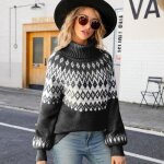 Pull femme en tricot col roulé manches longues chaud doux hiver imprimé - aievis - noir - femme Pull femme en tricot col roulé manches longues chaud doux hiver imprimé - aievis - noir - femme