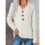 Pull femme en tricot col v avec boutons manches longues pullover confortable couleur unie automne hiver ...