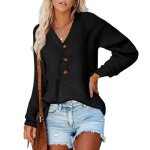 Pull femme en tricot col v avec boutons manches longues pullover confortable couleur unie automne hiver ... Pull femme en tricot col v avec boutons manches longues pullover confortable couleur unie automne hiver ...