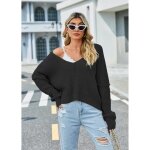 Pull femme en tricot col v Épaules dénudées mode pullover manches longues couleur unie automne hiver ... Pull femme en tricot col v Épaules dénudées mode pullover manches longues couleur unie automne hiver ...
