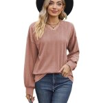 Pull femme en tricot col v manches longues casual pullover lâche couluer unie confortable Pull femme en tricot col v manches longues casual pullover lâche couluer unie confortable