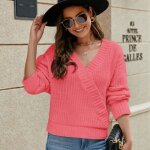 Pull femme en tricot col v manches longues chaud doux hiver - rose - insfity - adulte Pull femme en tricot col v manches longues chaud doux hiver - rose - insfity - adulte