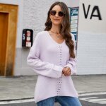Pull femme en tricot col v manches longues chaud doux hiver - violet - insfity - adulte Pull femme en tricot col v manches longues chaud doux hiver - violet - insfity - adulte