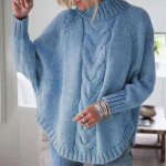 Pull femme en tricot couleur unie lche col montant manches longues - insfity - bleu
