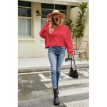 Pull femme en tricot court col arrondi manches longues epais chaud doux hiver - insfity - rouge - femme ...