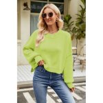 Pull femme en tricot court col arrondi manches longues epais chaud doux hiver - vert clair - insfity ...