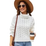 Pull femme en tricot court col roul manches longues chaud doux hiver - blanc - insfity - femme - adulte ...