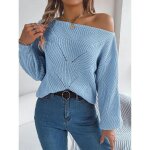 Pull femme en tricot paules dnudes col bateau casual pullover lche ajour manches longues couleur ...
