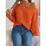 Pull femme en tricot Épaules dénudées col bateau casual pullover lâche ajouré manches longues couleur ... Pull femme en tricot Épaules dénudées col bateau casual pullover lâche ajouré manches longues couleur ...