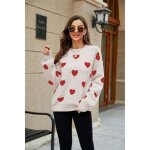 Pull femme en tricot imprim automne hiver insfity - manches longues confortables - rouge beige