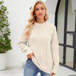 Pull femme en tricot insfity - col arrondi - manches longues - chaud et doux pour lhiver - beige