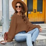 Pull femme en tricot insfity - col arrondi - manches longues - chaud et doux pour lhiver - marron Pull femme en tricot insfity - col arrondi - manches longues - chaud et doux pour lhiver - marron
