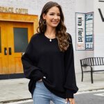 Pull femme en tricot insfity - col arrondi - manches longues - chaud et doux pour lhiver - noir