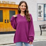 Pull femme en tricot insfity - col arrondi - manches longues - violet