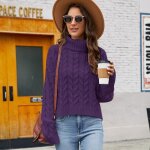 Pull femme en tricot insfity - col roulé manches longues - violet Pull femme en tricot insfity - col roulé manches longues - violet