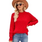 Pull femme en tricot insfity - rouge - col arrondi - manches longues - chaud et doux pour lhiver