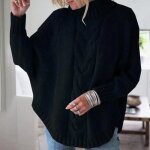 Pull femme en tricot lche col montant manches longues - insfity - noir