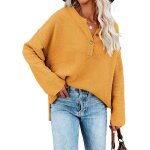 Pull femme en tricot manches longues automne hiver hauts pullover lche col v avec boutons couleur unie ...