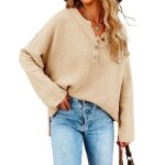 Pull femme en tricot manches longues automne hiver hauts pullover lche col v avec boutons couleur unie ...