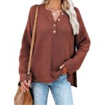 Pull femme en tricot manches longues automne hiver hauts pullover lâche col v avec boutons couleur unie ... Pull femme en tricot manches longues automne hiver hauts pullover lâche col v avec boutons couleur unie ...